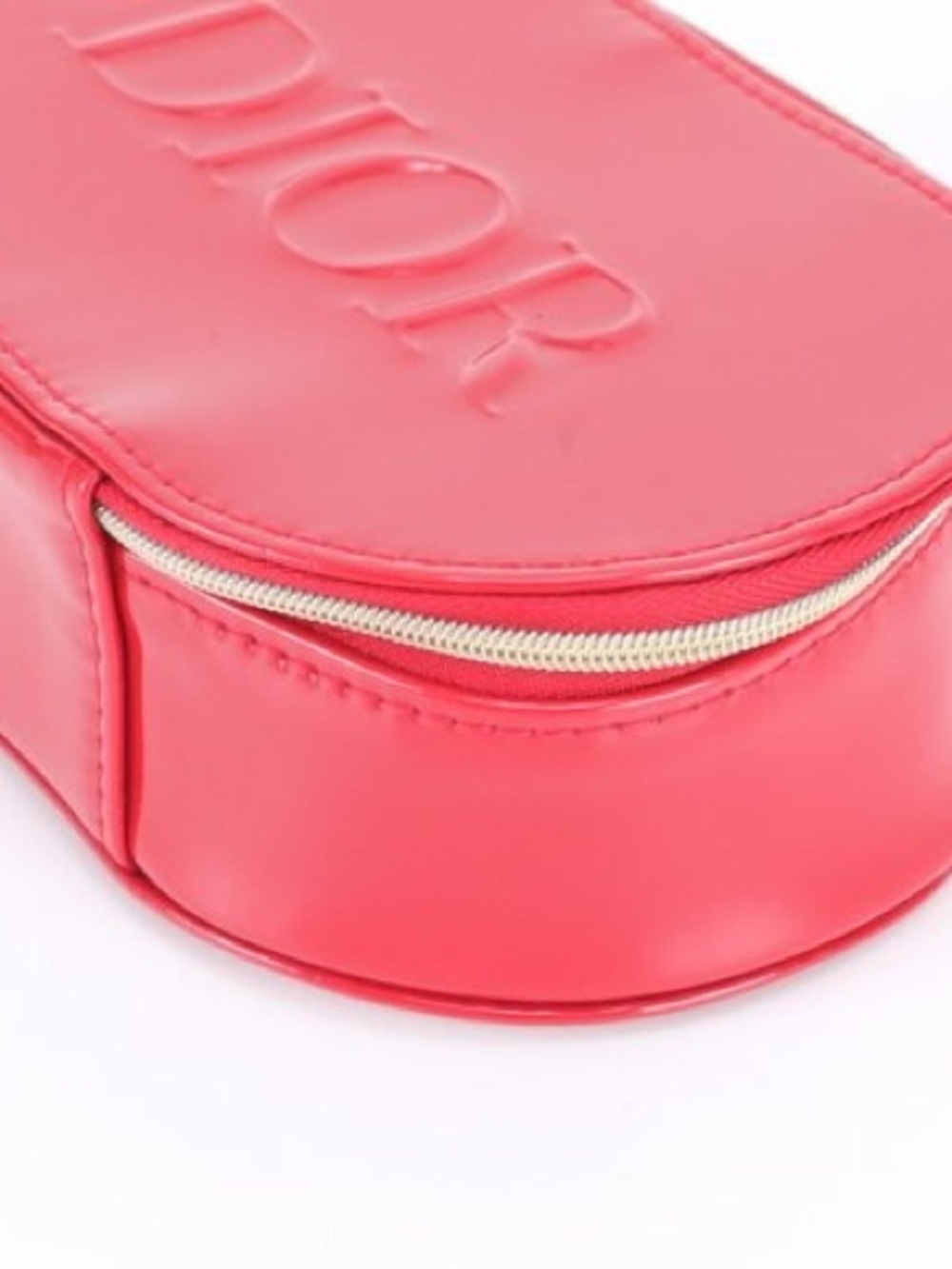 Dior Coral-Red Oval Top-Handle Cosmetic Case - Picture 3 of 8